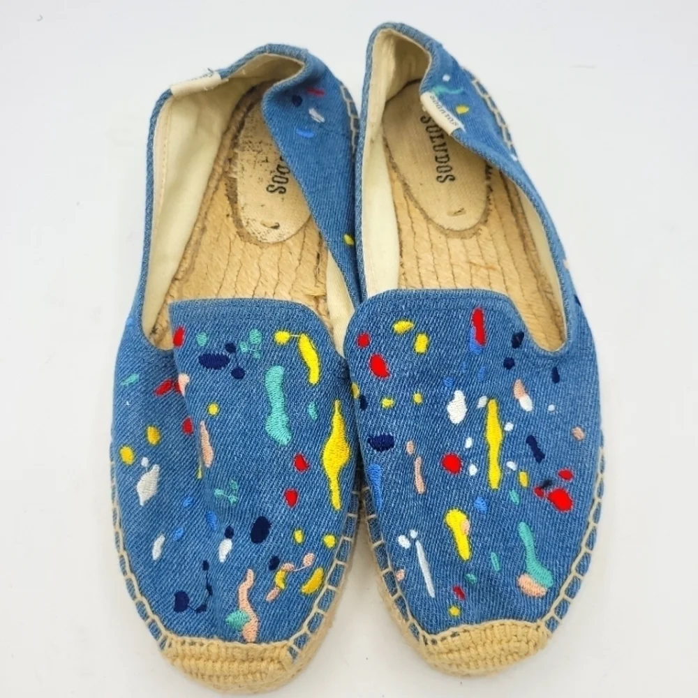 Soludos Multicolor Paint Splatter Espadrilles Flats Size 7.5